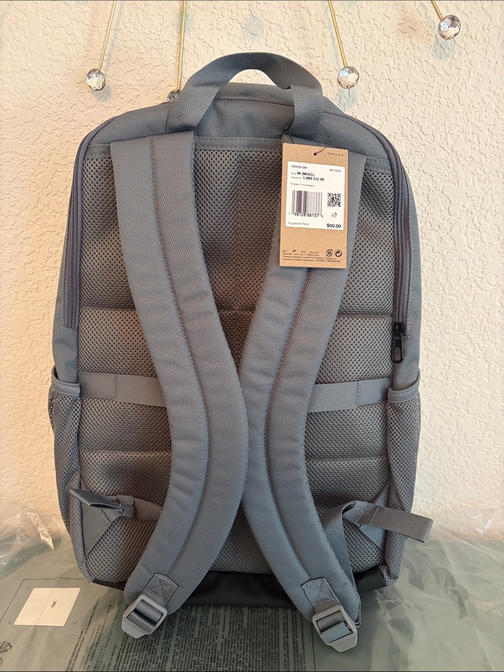 Nike Brasilia Gray and Black Backpack with White Swoosh Logo - Picture 2 of 6